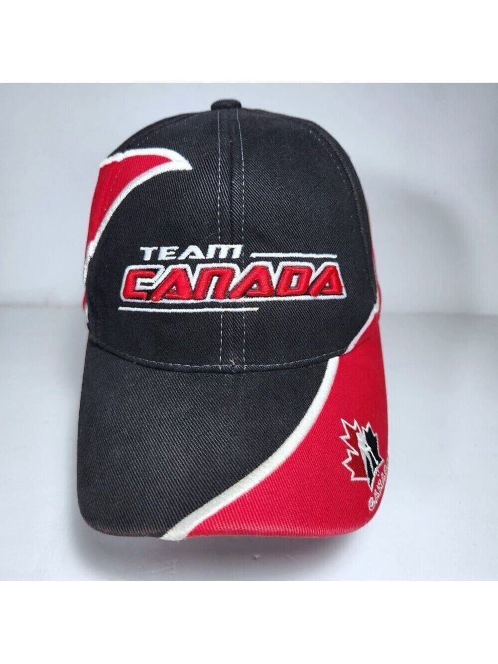 Puma Team Canada Hat Cap Youth Hook and Loop Shark Tooth Black Embroidered
